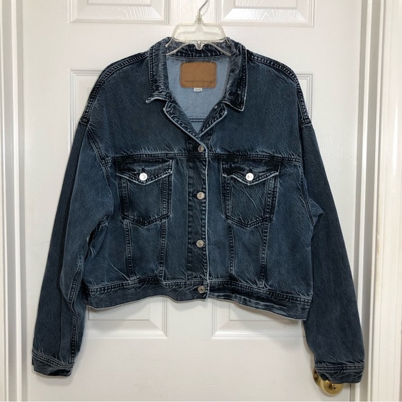 American Eagle Outfitters Cotton Dark Wash Distressed Details Jean Jacket XL - Picture 2 of 12